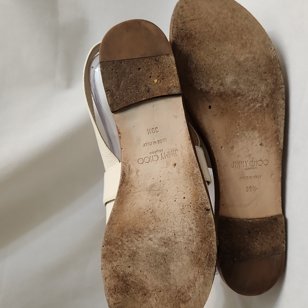 Jimmy Choo London Open Toe Leather Elegant Cream Sandals (w size 39.5) - Picture 11 of 14